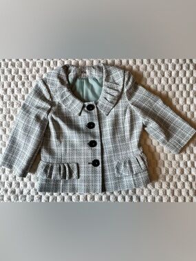 Le Suit Black & White Tweed Peplum-Front Blazer